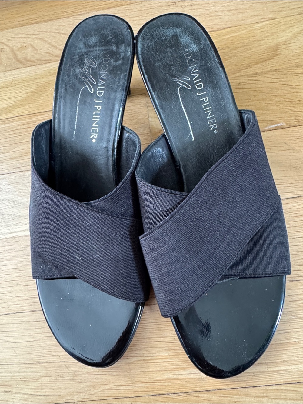 Donald J. Pliner Black Crisscross Slide Mules